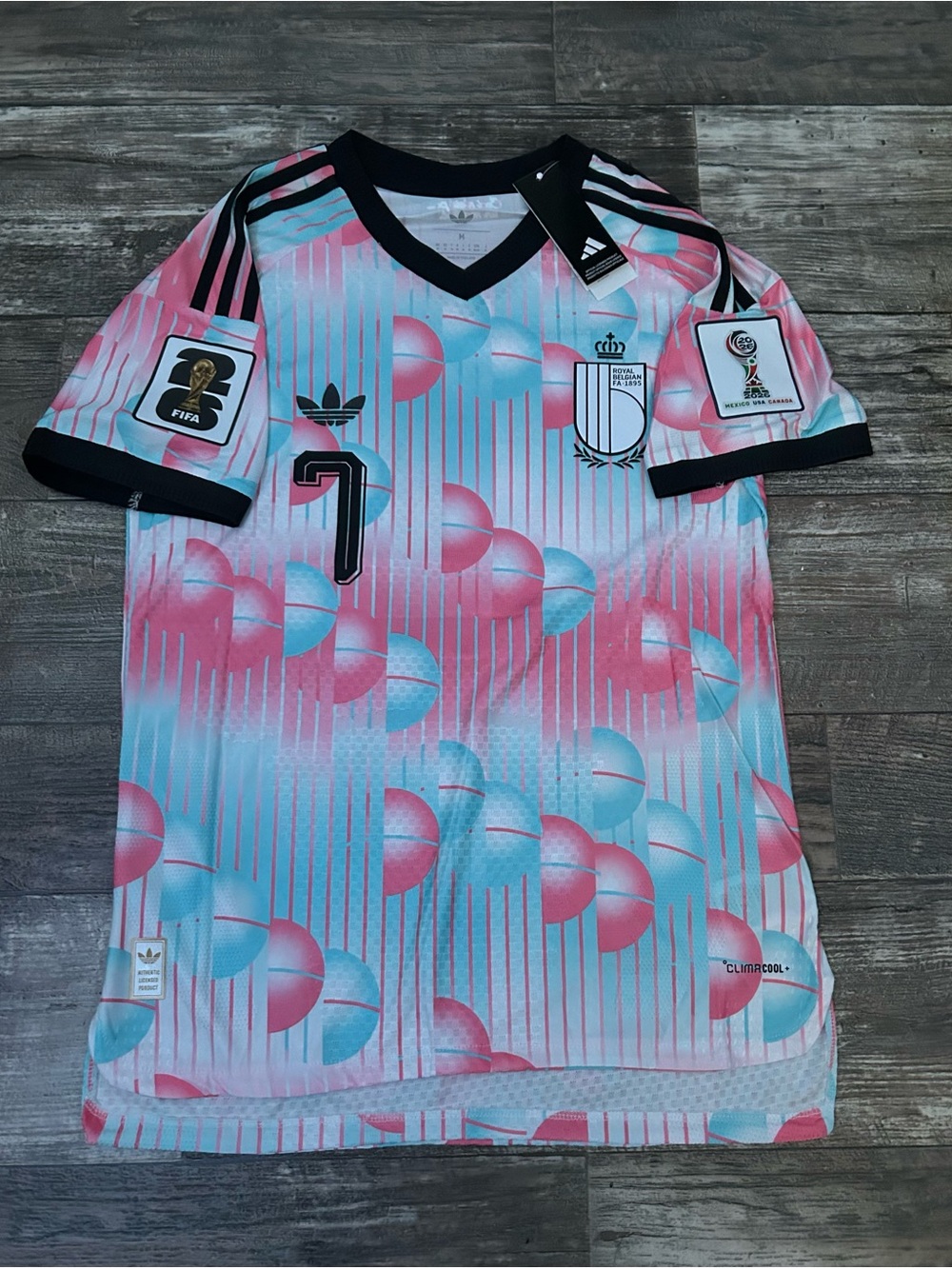 Men’s Pink & Light Blue De Bruyne Soccer Jersey with Black Trim